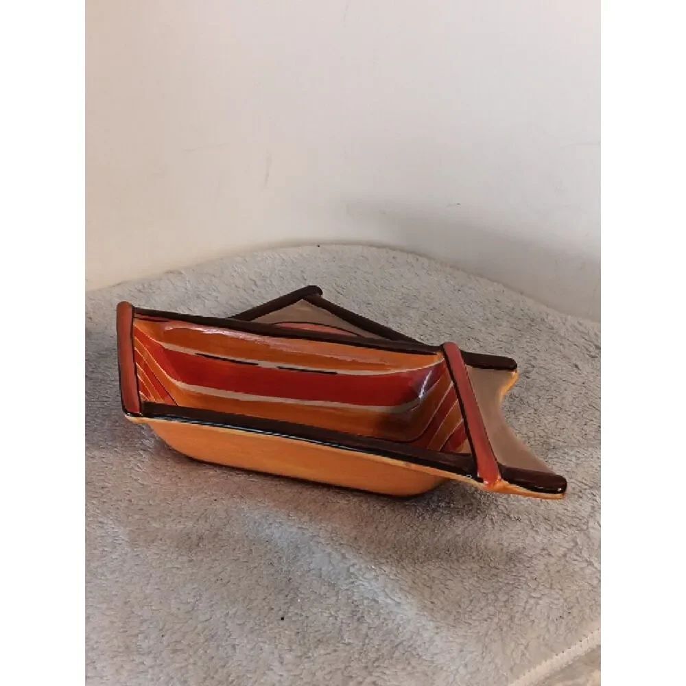 Clay Art Beachy Orange Ceramic Snack Tray / Trinket Bowl - Picture 2 of 7